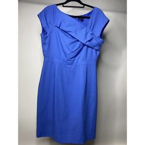 J Crew Origami Sheath Crepe Wool Dress Women's 10 Blue 25087 Career Short Sleeve
